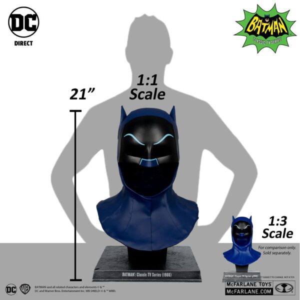 PREORDINE - Mcfarlane Toys DC Direct Batman 1966 TV Show Series Helmet Cowl Cappuccio 1:1 Replica Ufficiale Adam West 62cm - immagine 2